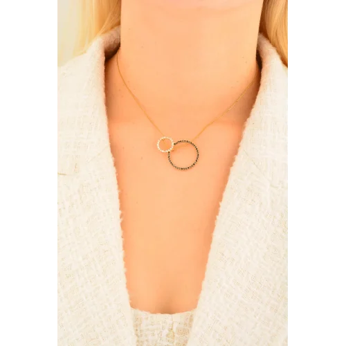 Cebeci 14 Ayar Siyah Çemberli Altın Kolye