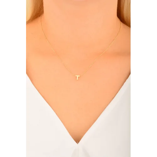 Cebeci 14 Ayar T Harfli Altın Kolye