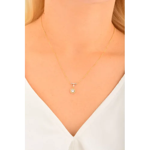 Cebeci 14 Ayar Taşlı Altın Kolye