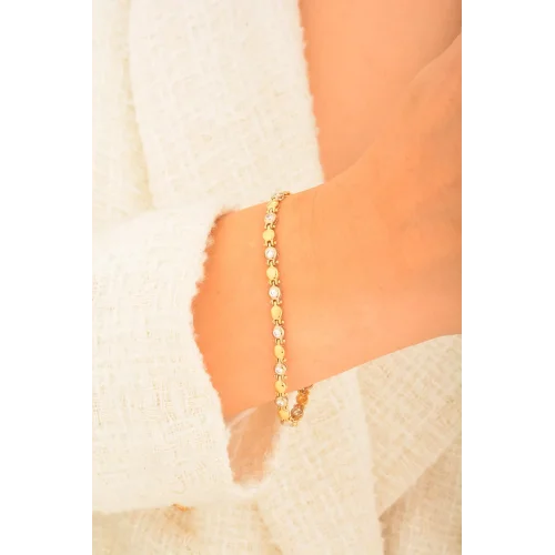 Cebeci 14 Ayar Taşlı İnce Altın Bileklik