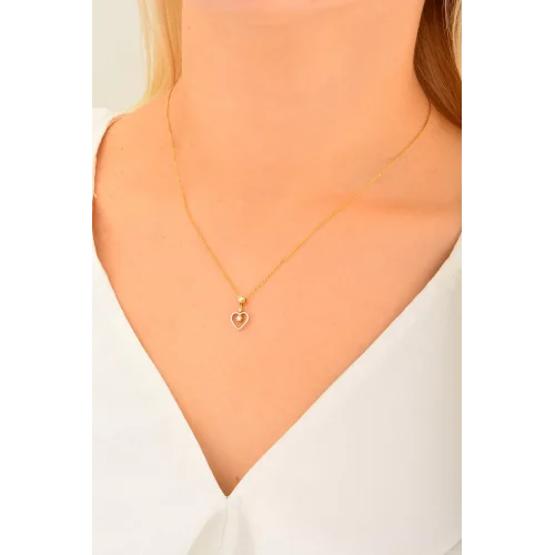 Cebeci 14 Ayar Taşlı Kalp Altın Kolye