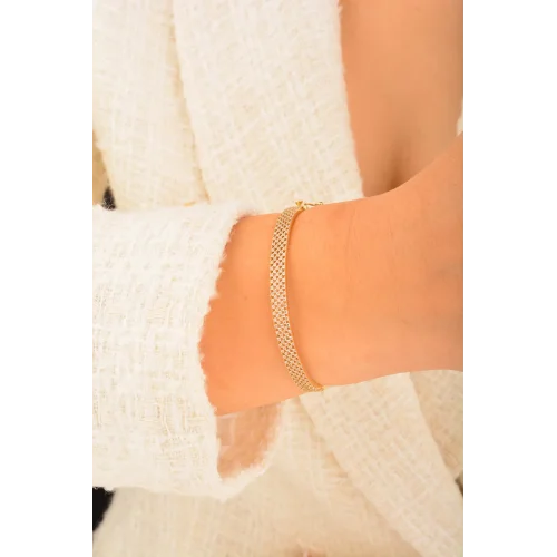 Cebeci 14 Ayar Taşlı Kelepçe Altın Bilezik