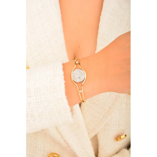 Cebeci 14 Ayar Taşlı Kelepçeli Altın Bilezik