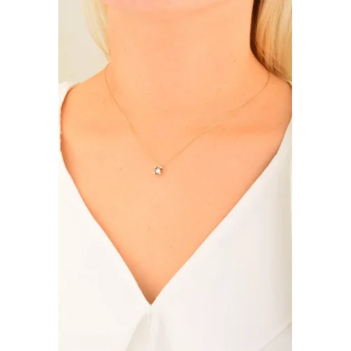 Cebeci 14 Ayar Tek Taşlı Rose Altın Kolye