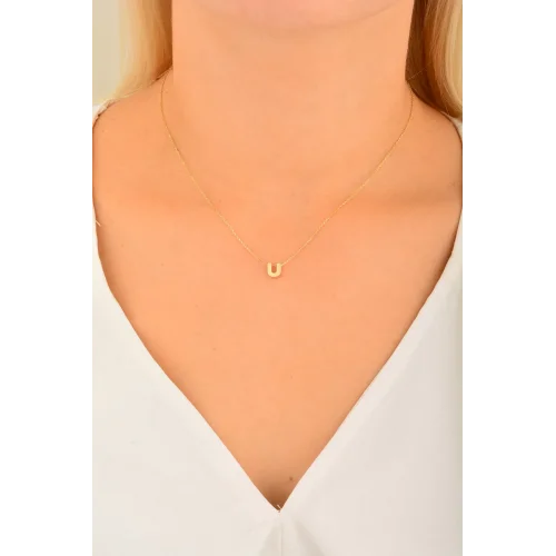 Cebeci 14 Ayar U Harfli Altın Kolye