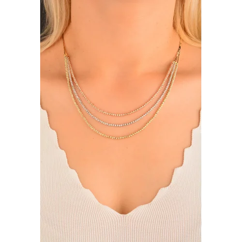 Cebeci 14 Ayar Üçlü Dorikalı Altın Kolye