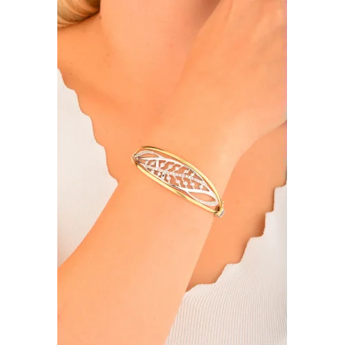 Cebeci 14 Ayar Yapraklı Kelepçeli Altın Bilezik