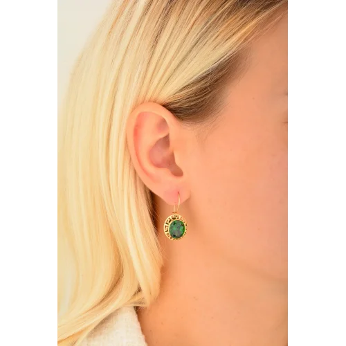 Cebeci 14 Ayar Yeşil Taşlı Altın Küpe