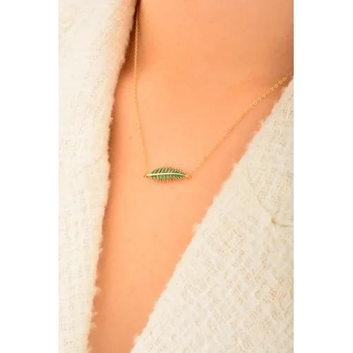 Cebeci 14 Ayar Yeşil Yaprak Altın Kolye