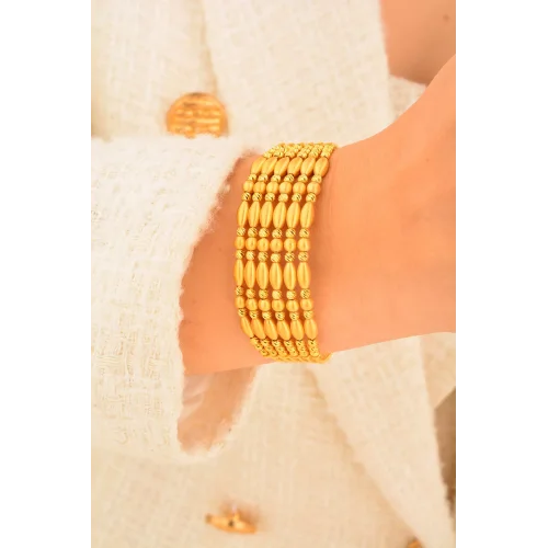 Cebeci 22 Ayar Mat Boncuk Altı Sıra Kelepçe Altın Bilezik