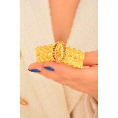 Cebeci 22 Ayar Tuğralı Örgülü Kelepçe Altın Bilezik