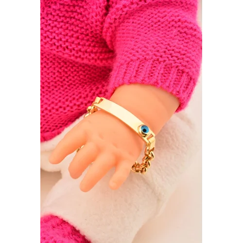 Cebeci 14 Ayar Göz Boncuklu Çocuk Altın Künye Bileklik