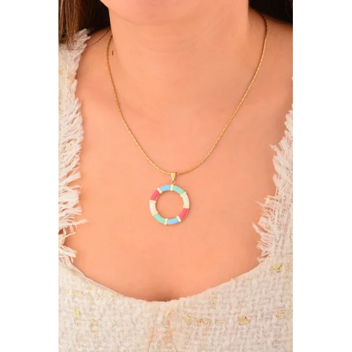 Cebeci 14 Ayar Renkli Daire Altın Kolye Ucu