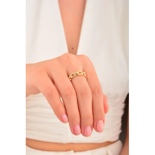 Cebeci 14 Ayar Taşlı Altın Zincir Yüzük