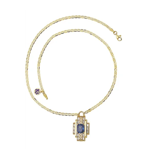 Cebeci 14 Ayar Mavi Taşlı Altın Kolye