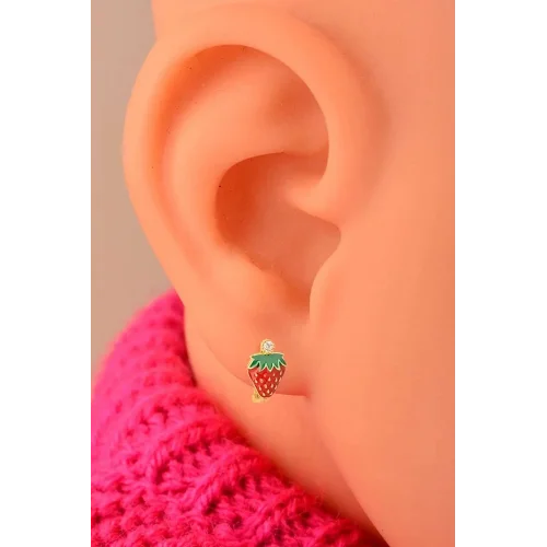 Cebeci 14 Ayar Çilekli Altın Çocuk Küpe