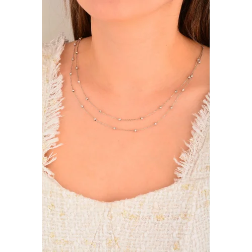 Cebeci 14 Ayar Dorika Toplu Beyaz Altın Kolye