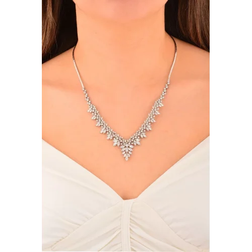 Cebeci 14 Ayar Taşlı Yaprak Altın Gerdanlık