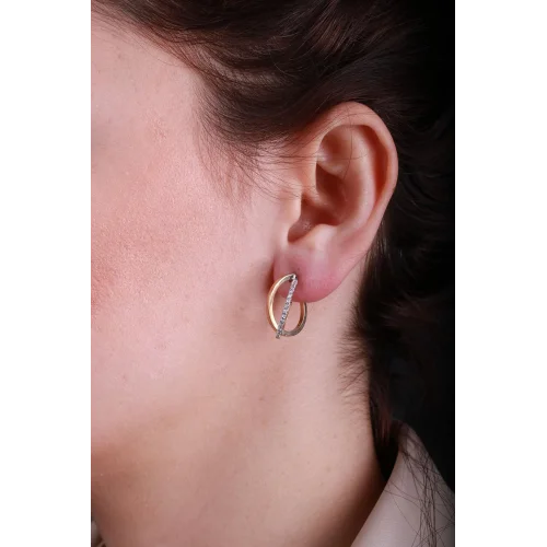 Cebeci 14 Ayar Halkalı Taşlı Altın Küpe