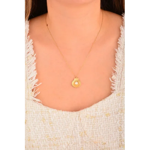 Cebeci 14 Ayar İncili Deniz Kabuğu Altın Kolye