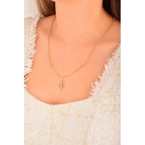 Cebeci 14 Ayar Mavi Taşlı Kuzey Yıldızı Altın Kolye