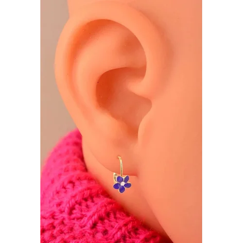 Cebeci 14 Ayar Mor Çiçekli Altın Çocuk Küpesi