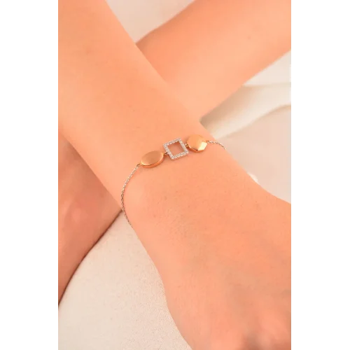 Cebeci 14 Ayar Taşlı Çerçeve Renkli Altın Bileklik