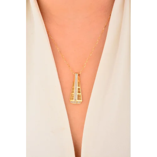 Cebeci 14 Ayar Taşlı Tasarım Altın Kolye