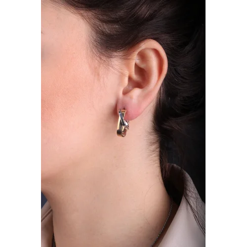 Cebeci 14 Ayar Çift Renk Sarmal Kare Altın Küpe