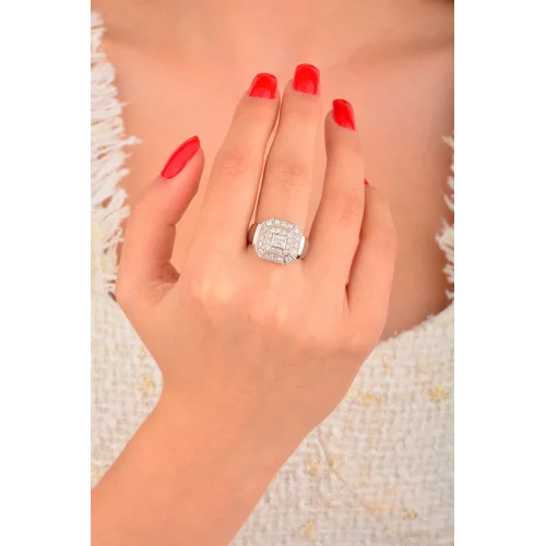 Cebeci 14 Ayar Taşlı Beyaz Altın Fantezi Yüzük