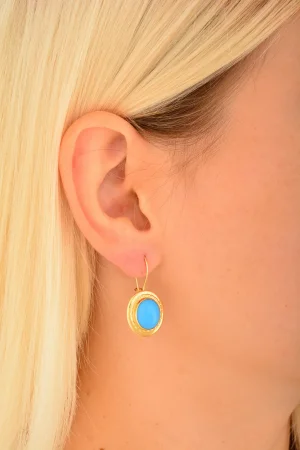 Cebeci 14 Ayar Firuze Taşlı Altın Küpe