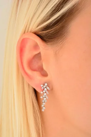 Cebeci 14 Ayar Altın Taşlı Yapraklı Küpe