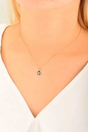 Cebeci 14 Ayar Damla Nazar Boncuklu Rose Altın Kolye