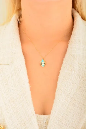 Cebeci 14 Ayar Güneş Nazar Boncuğu Altın Kolye