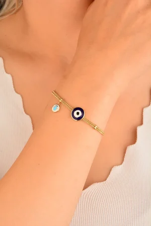 Cebeci 14 Ayar Hasır Zincir Nazarlı Altın Bileklik