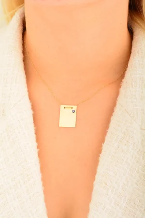 Cebeci 14 Ayar Kare Plaka Nazarlı Altın Kolye