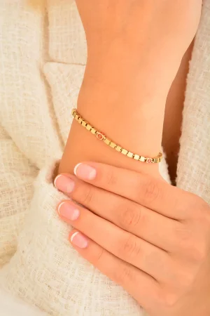 Cebeci 14 Ayar Kırmızı Mineli Küp Altın Bileklik