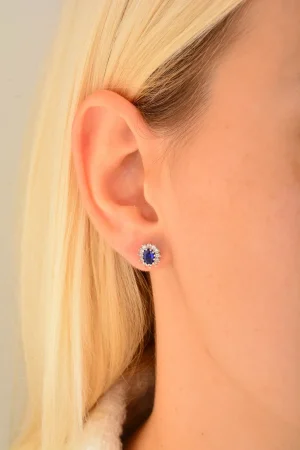 Cebeci 14 Ayar Mavi Taşlı Set Altın Küpe