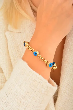 Cebeci 14 Ayar Nazar Boncuklu Altın Bileklik