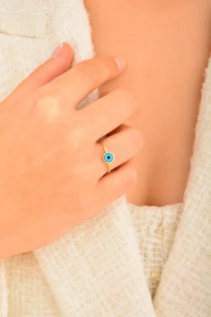 Cebeci 14 Ayar Nazar Boncuklu Altın Yüzük