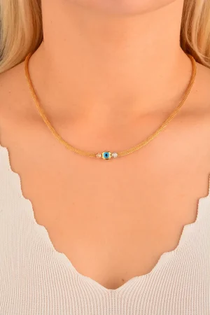 Cebeci 14 Ayar Nazarlı Hasır İp Altın Kolye