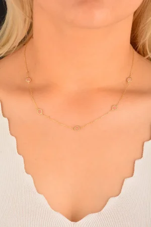 Cebeci 14 Ayar Pembe Taşlı Altın Kolye