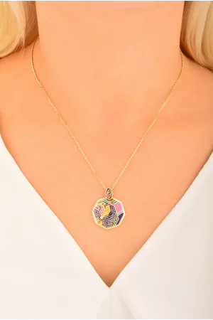 Cebeci 14 Ayar Renkli Plaka Altın Kolye