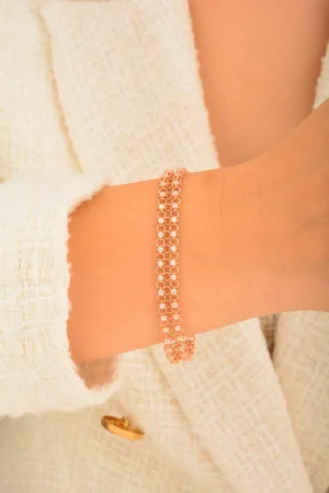 Cebeci 14 Ayar Sıra Taşlı Rose Altın Bileklik