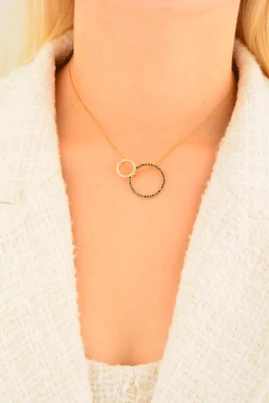 Cebeci 14 Ayar Siyah Çemberli Altın Kolye