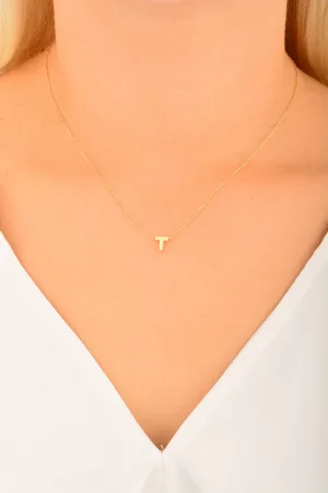 Cebeci 14 Ayar T Harfli Altın Kolye