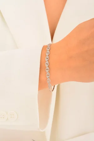 Cebeci 14 Ayar Taşlı Beyaz Altın Bileklik