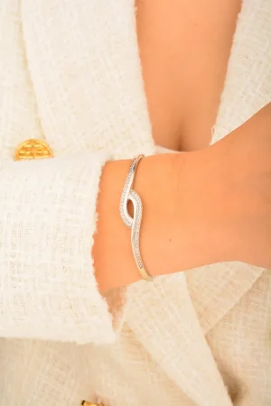 Cebeci 14 Ayar Taşlı Beyaz Altın Bilezik