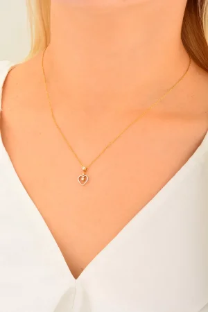 Cebeci 14 Ayar Taşlı Kalp Altın Kolye