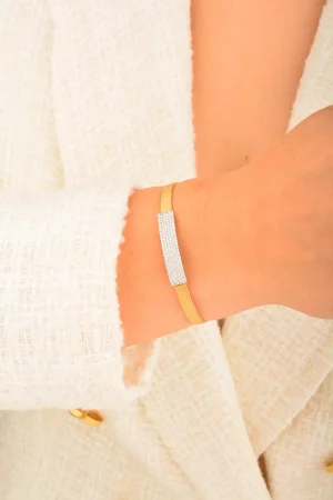 Cebeci 14 Ayar Taşlı Kelepçeli Altın Bilezik